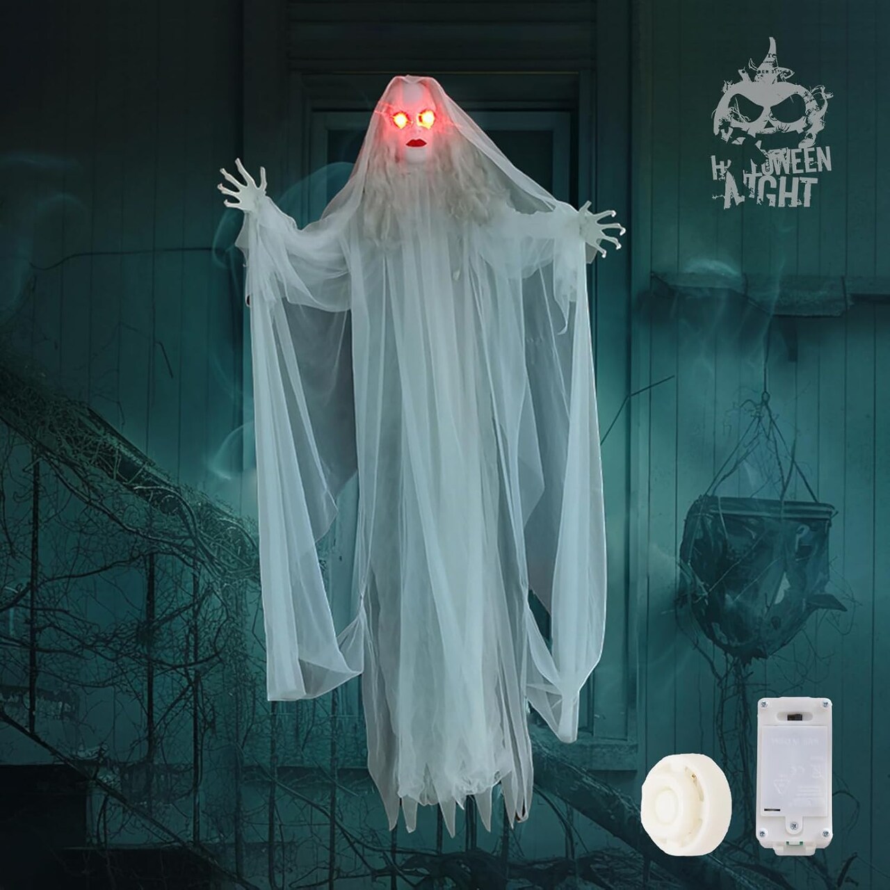 Halloween Hanging Ghosts 6FT White Ghost Ghost for Halloween Outdoor Decorations Front Yard Porch Patio Lawn Garden Trees Party Décor and Holiday(Without Battery)
